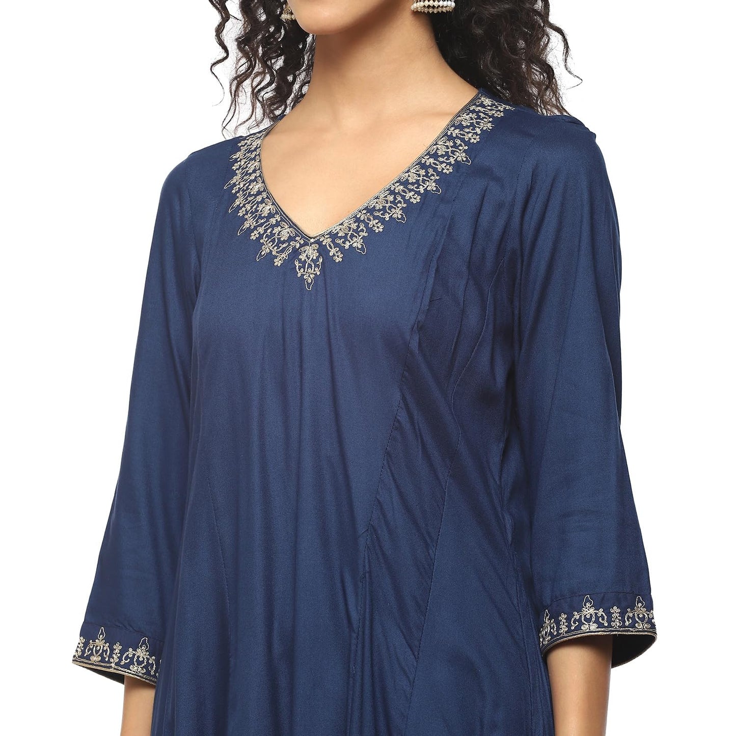 BIBA Women Embroidery Kalidar Salwar Rayon Kurta With Dupatta-(Skdgold Mur9147_Blue_36)