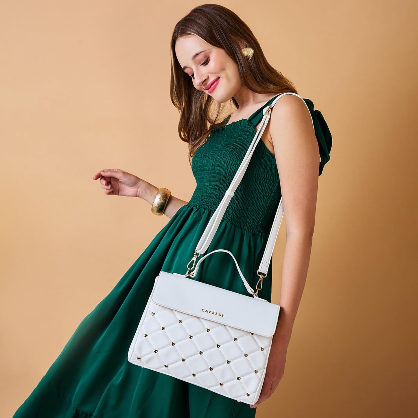 Caprese Cheryl Satchel Bag, Large | Stylish Quilted Handbag for Women with Multiple Compartments & Adjustable & Detachable Sling Strap | Secure Zip Closure| Perfect for Casual & Daily Essentials