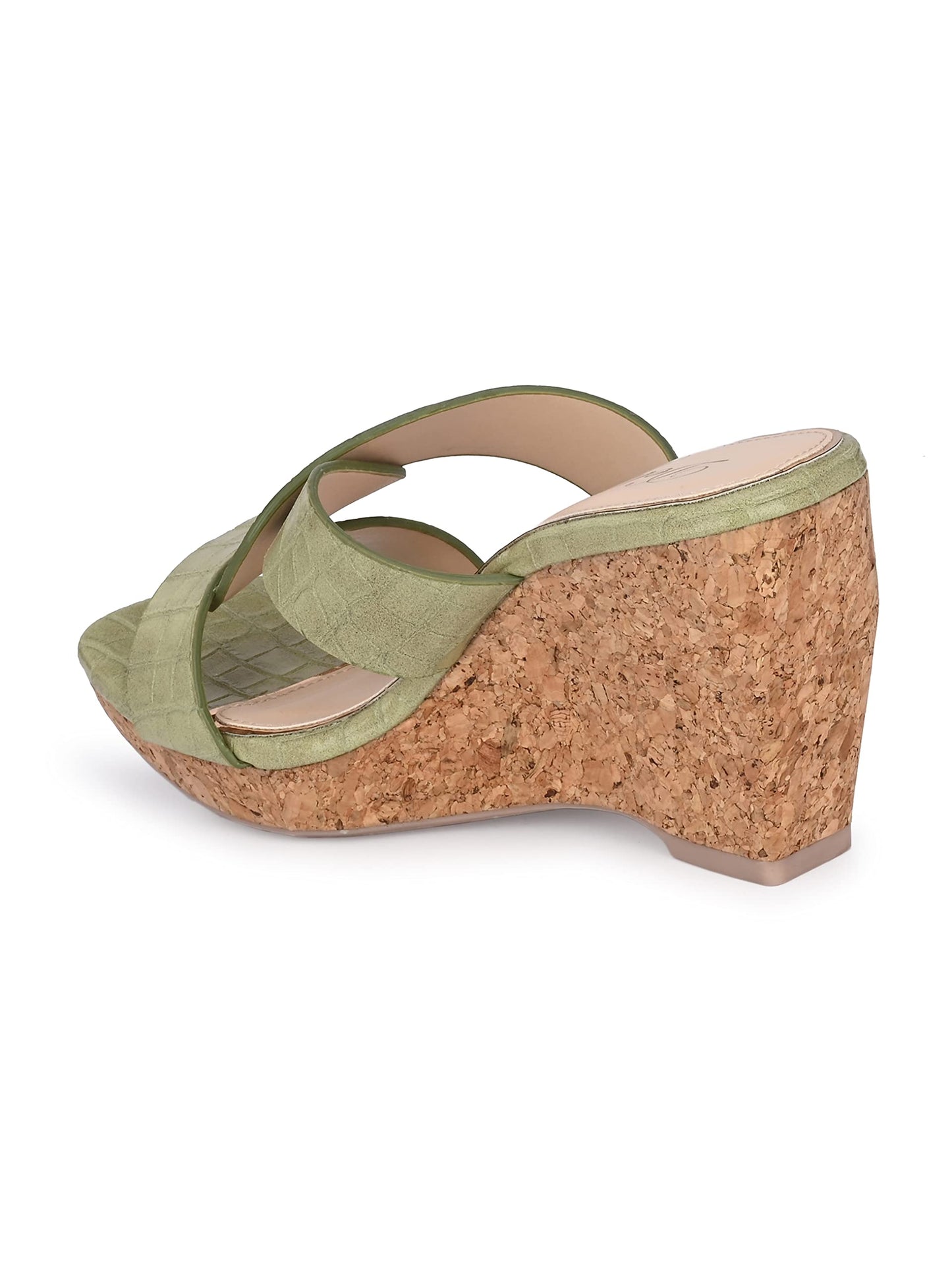 Delize Light - Vegan Leather Cross Strap Wedge Heel Sandals 2500 37 Green