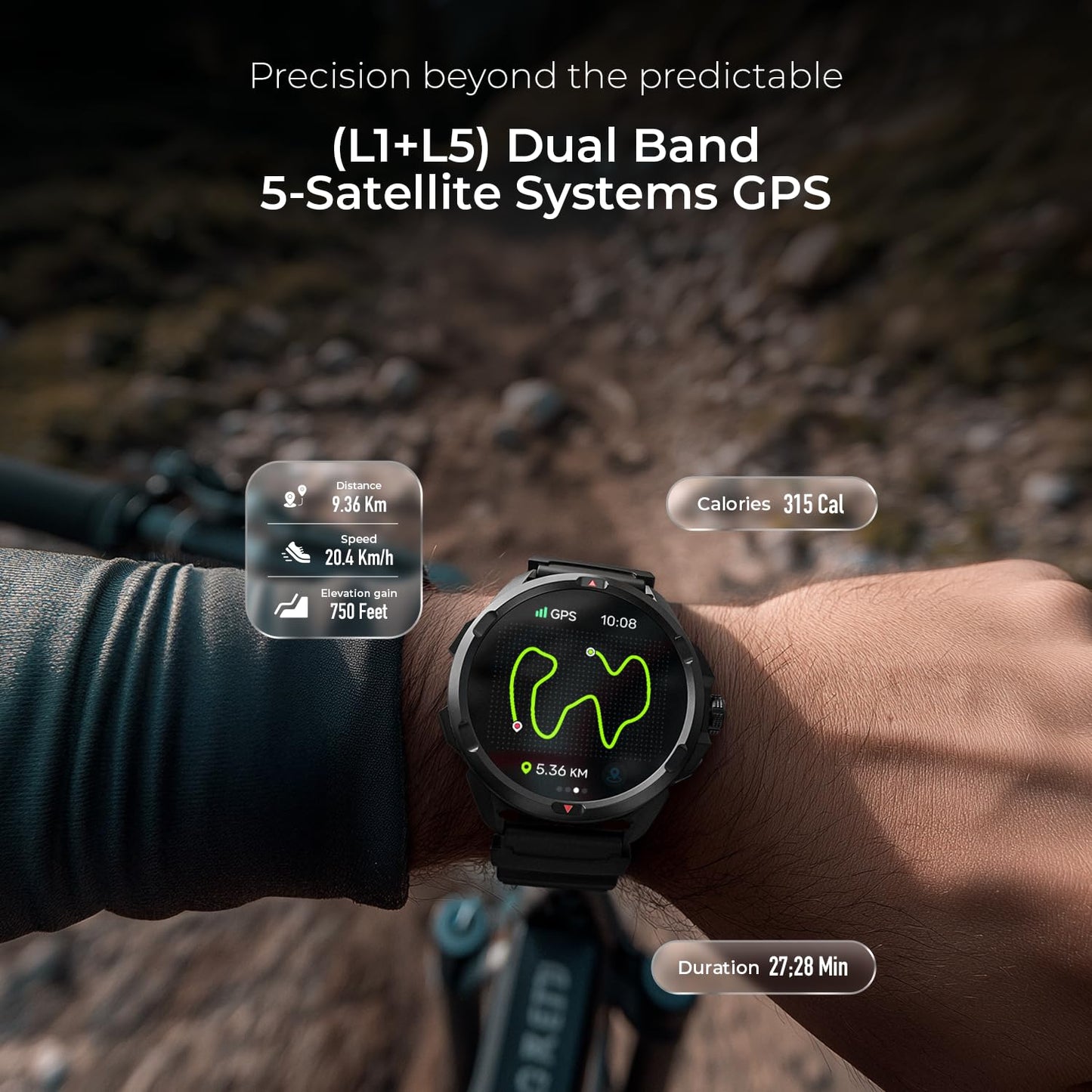Noise Endeavour Pro Outdoor Rugged Military Smart Watch, Titanium Alloy Bezel, Dual-Band GPS, 164ft Water Resistance, 28 Days Battery on Standby, AI Companion, for iOS & Android (Carbon Black)