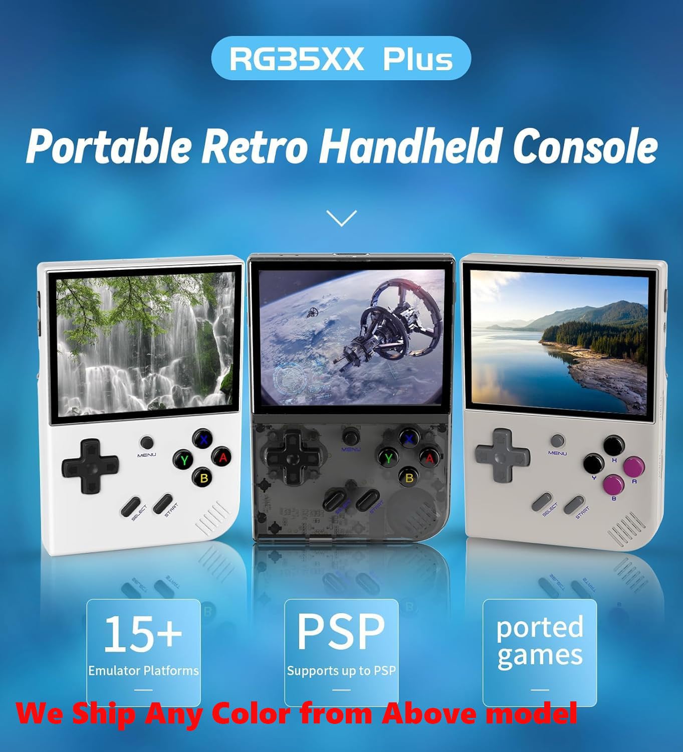 New World Anber-nic RG35XX Plus Handheld Game Console 3.5 Inch IPS Screen Linux OS 64G TF Card with 5000+ Games Classic Emulator Retro Video Handheld Games Consoles Support PSP games (Grey)