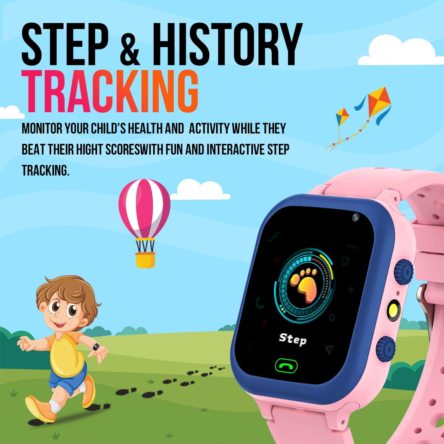 PunnkFunnk Kids Smart Watch 1.44" TFT Display, 4G Sim Card Phone with Long-Lasting Voice Call, Kids GPS, Music Player, Alarm Clock, Games, & IP67 Waterproof(Pink)(Made by MELBON)