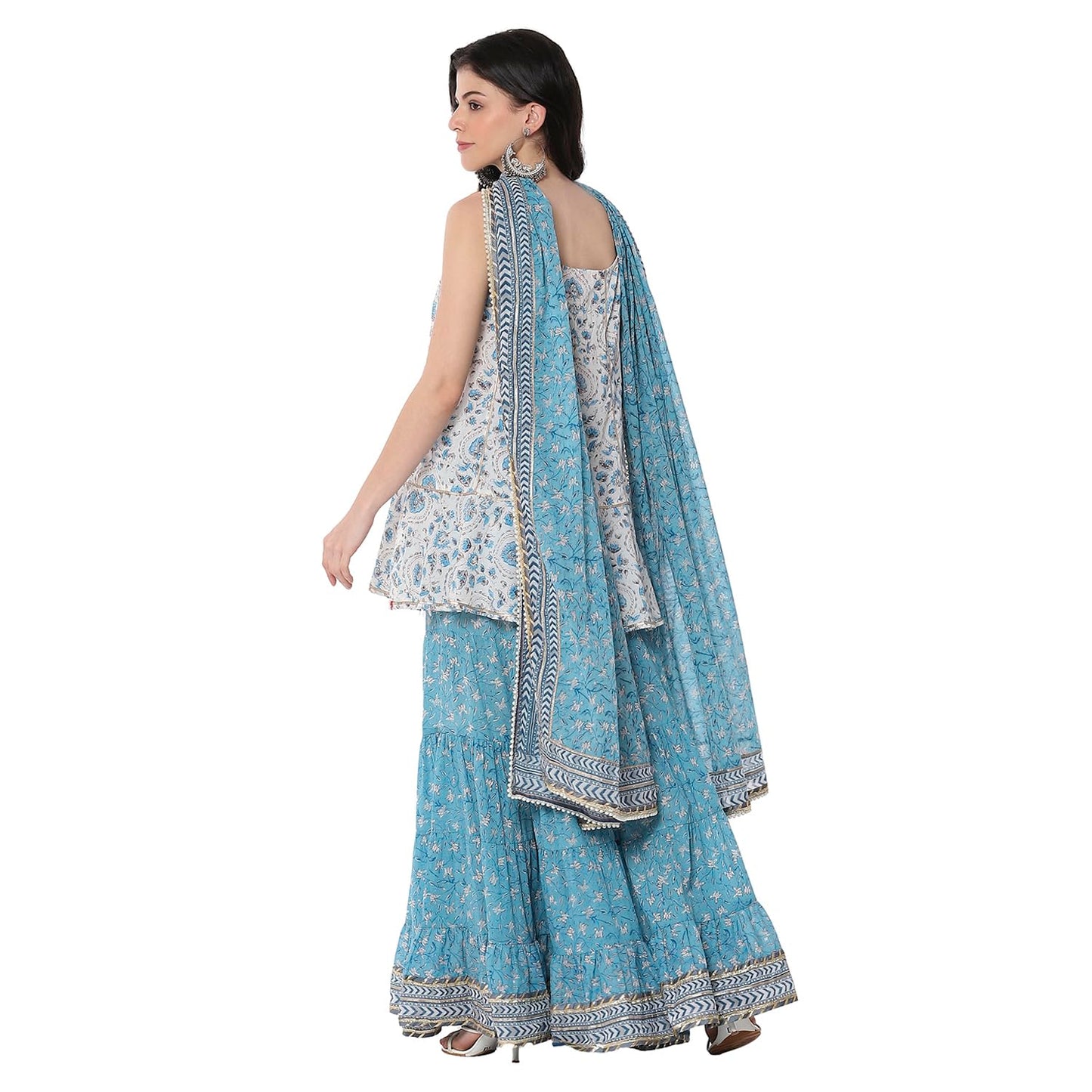 BIBA Women's Cotton Kurta, Bottom, Dupatta (SKDSTSAG10910SS25PNK_Blue