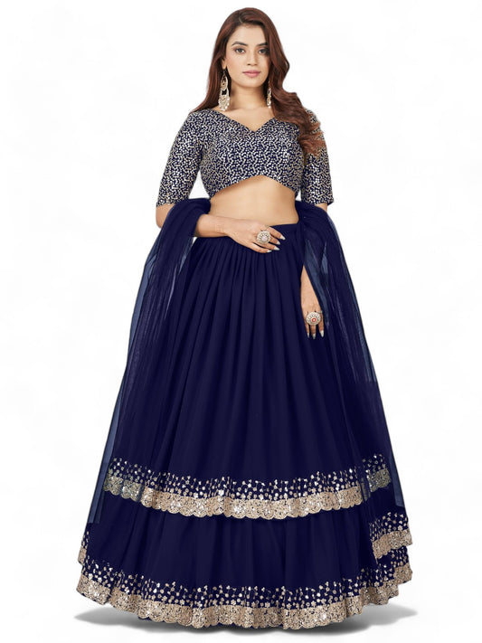 Zeel Clothing Women's Sequins Embroidered Georgette New Lehenga Choli with Dupatta (5066-Blue-Womens-Lehenga-Choli-Latest; Free Size) (Blue)