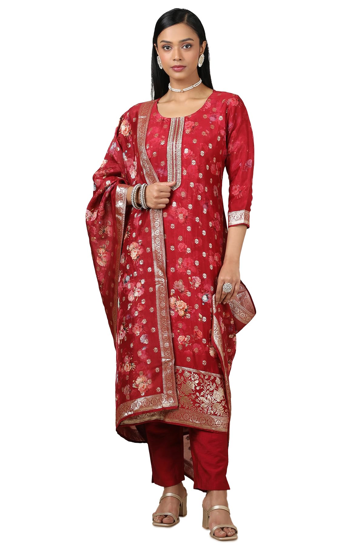 Soch Women's Brocade Salwar Suit Set (EWS5CD21719_Red