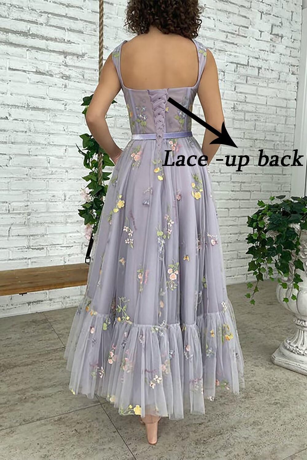 Fivsole Women's Midi Floral Prom Dresses Flower Embroidered Short Formal Tulle Evening Party Gown, Green-c, 6