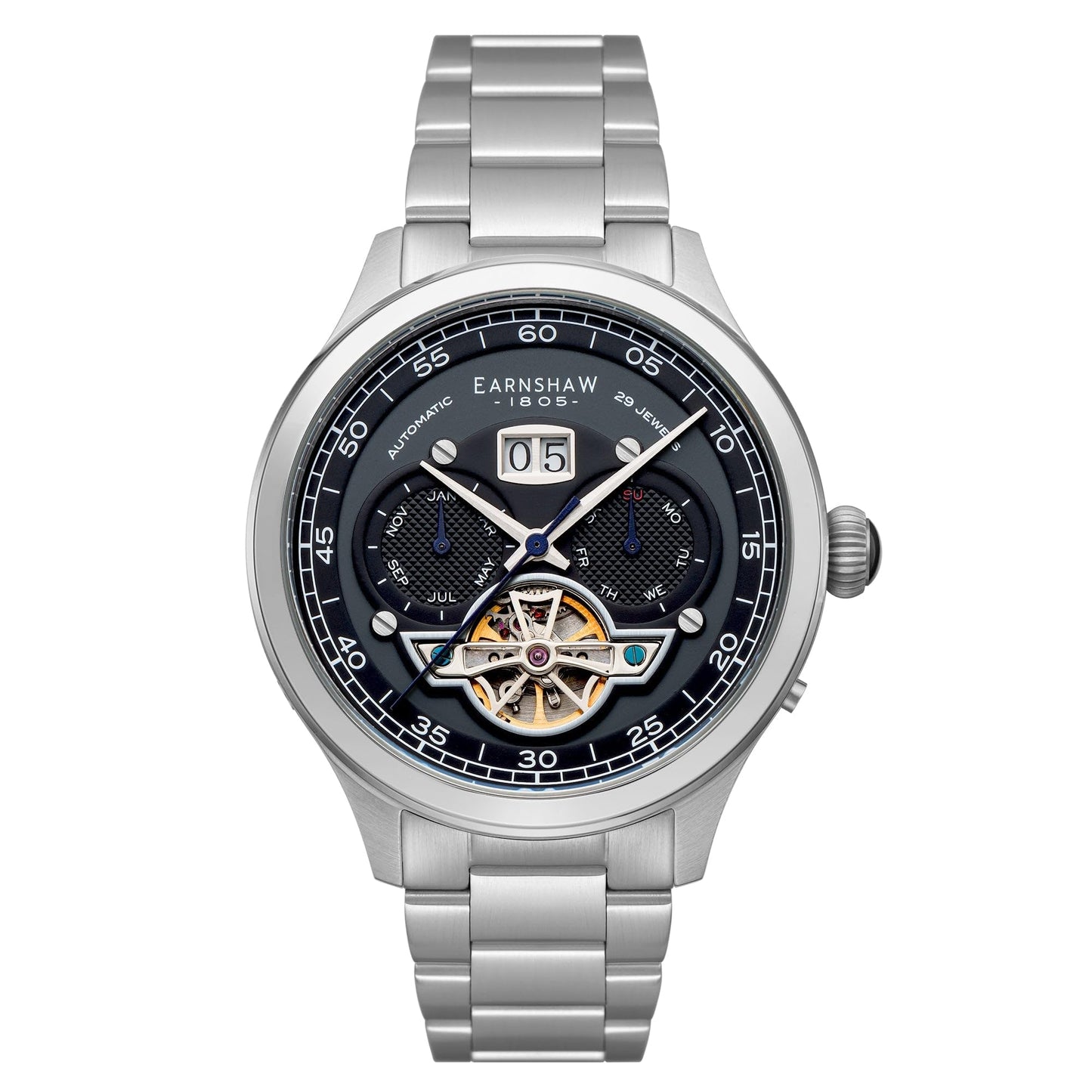 Earnshaw Baron Automatic Black Round Dial Men's Watch - ES-8187-11