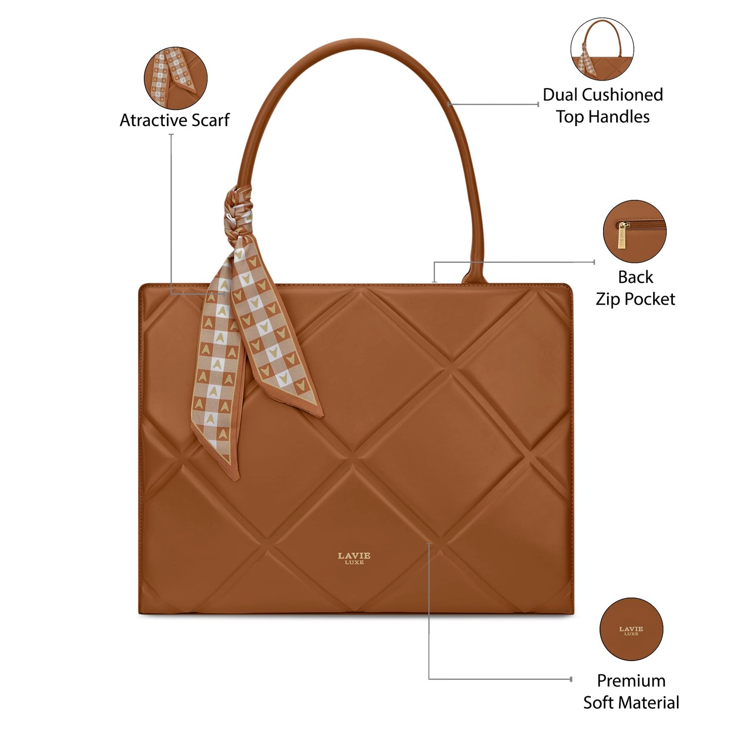 Lavie Luxe Women's Quare Extra Large Satchel Bag | Satchel Handbag for Work | Ladies Purse | Stylish Shoulder Bag | Gift for Women