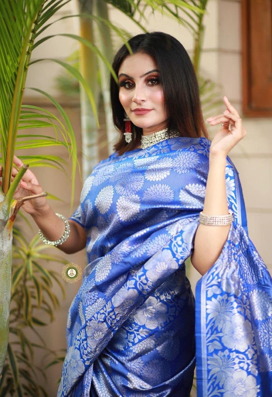 SGF11- Women's Kanjivaram Soft Silk Saree With Blouse Piece (Royal Blue)