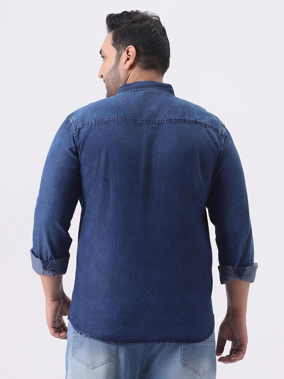 Urbano Plus Men's Dark Blue Regular Fit Full Sleeve Washed Denim Shirt (plusshirtdentowlp-02-dblue-4xl)
