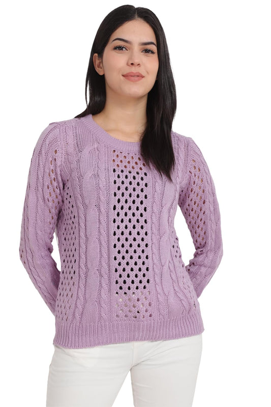 Allen Solly Women's Acrylic Casual Sweater (AHSWCRGFY53619_Lilac