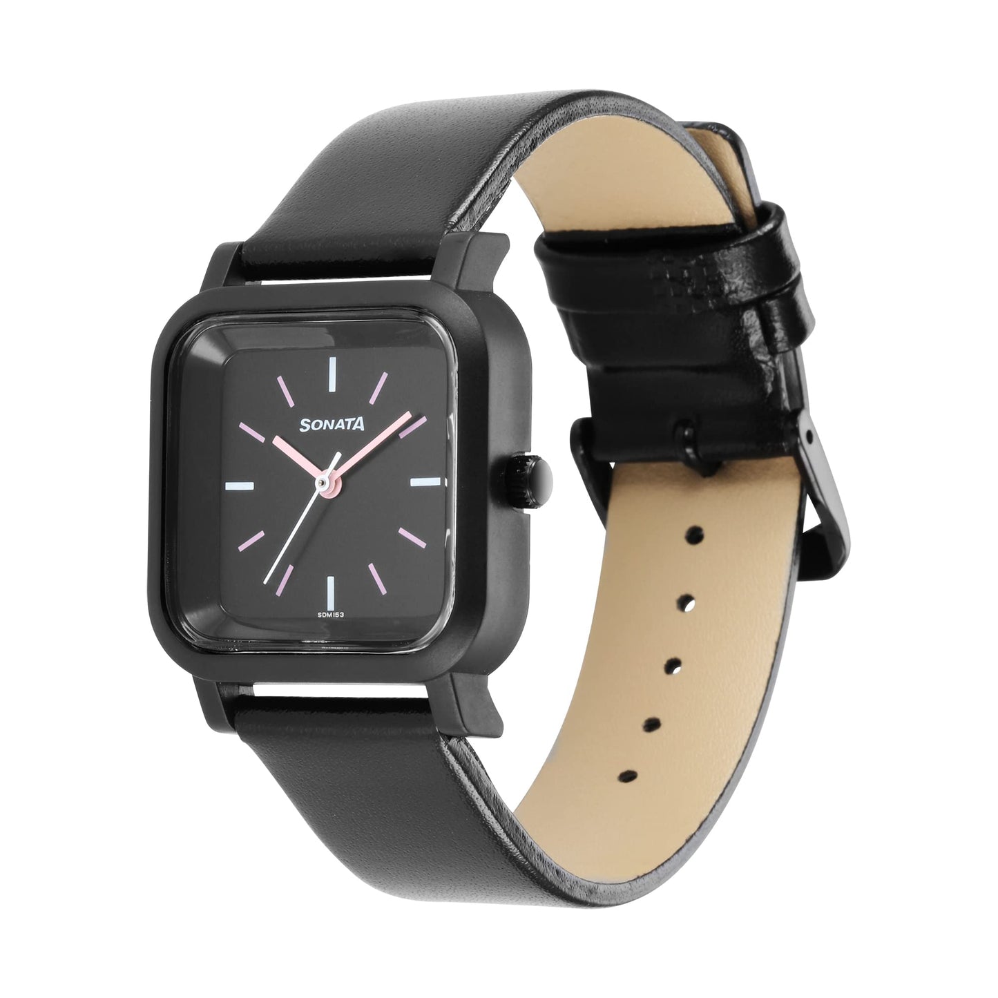 Sonata Pop Black Dial Women Analog Watch with Leather Strap-NS87037PL05W