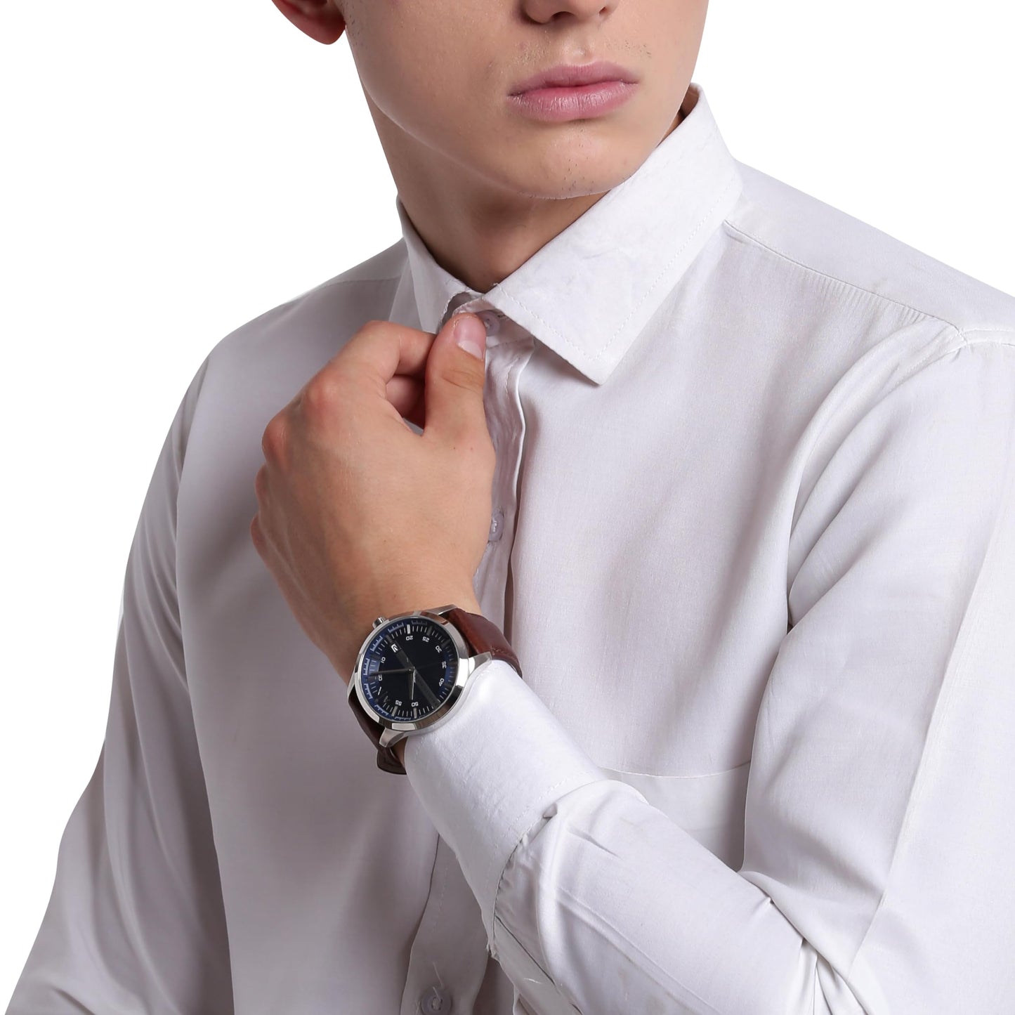 Armani Exchange Leather Analog Blue Dial Men Watch-Ax2133, Brown Band