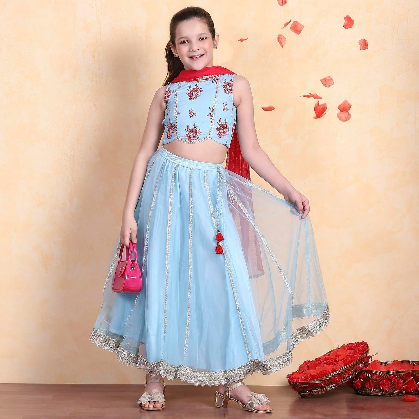 Biba Girl's Cotton Lehenga Set (KWPAISLEY6400SS25SKBLU_Sky Blue_8-9 Year)