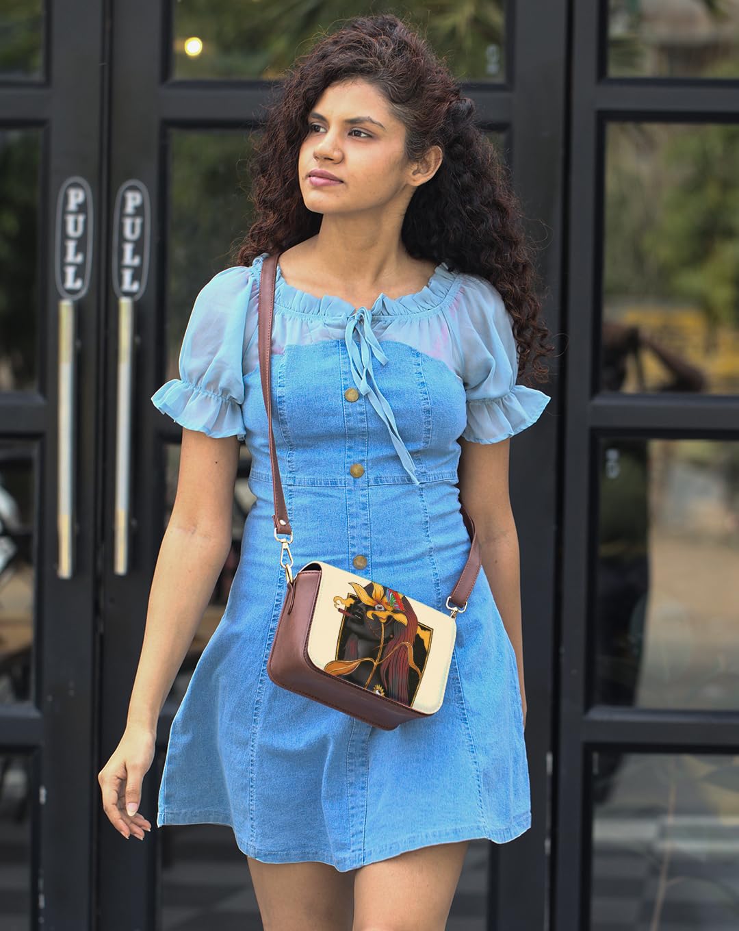 Kalankit Shoulder Bag for Woman | Vegan Leather Sling Bags for Women | Compact Crossbody Purse, Stylish Side Sling Bag & Valentine Gift for Girlfriend | Sunflowers & Cigars