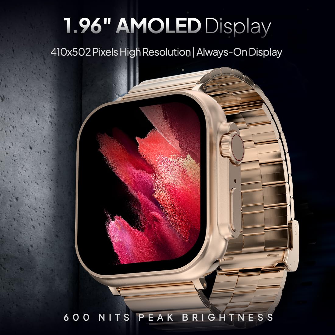 Fire-Boltt Gladiator + 1.96 AMOLED Display Luxury Smartwatch, Rotating Crown, 115+ Sports Modes & Bluetooth Calling, AI Voice Assistant, Gaming