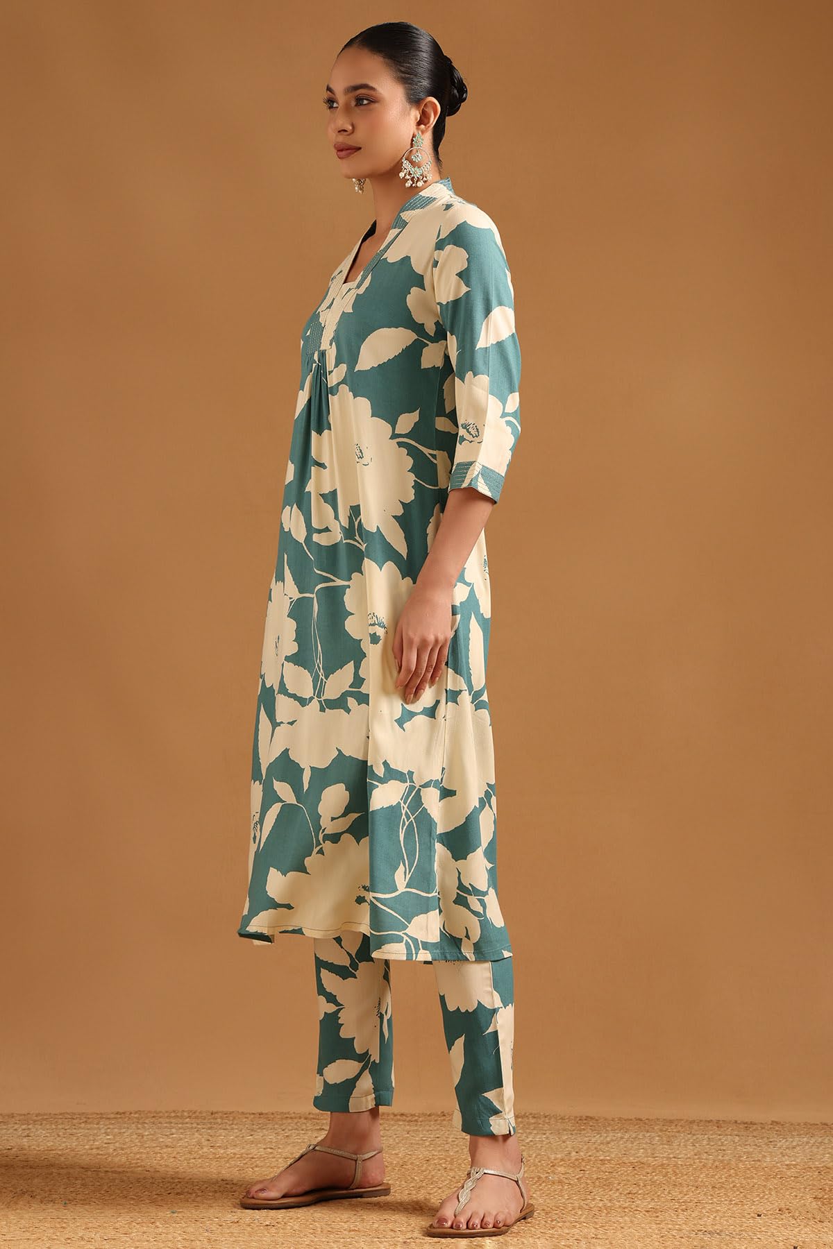 Soch Womens Blue Viscose Botanical Co-Ords Set