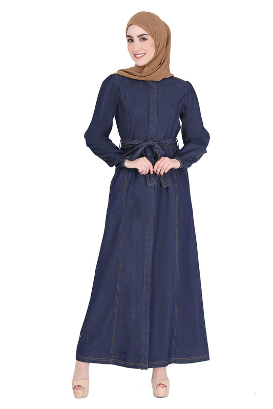Silk Route Belted Denim Smart Choice Abaya Maxi Dress Jilbab Medium