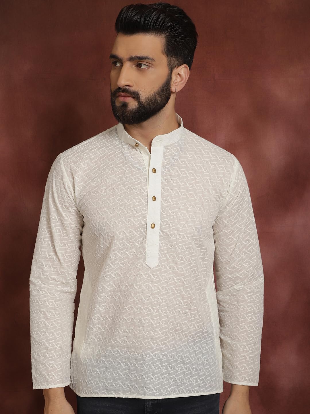 SOJANYA (Since 1958 Men's Cream Pure Chicken Cotton Short Kurta