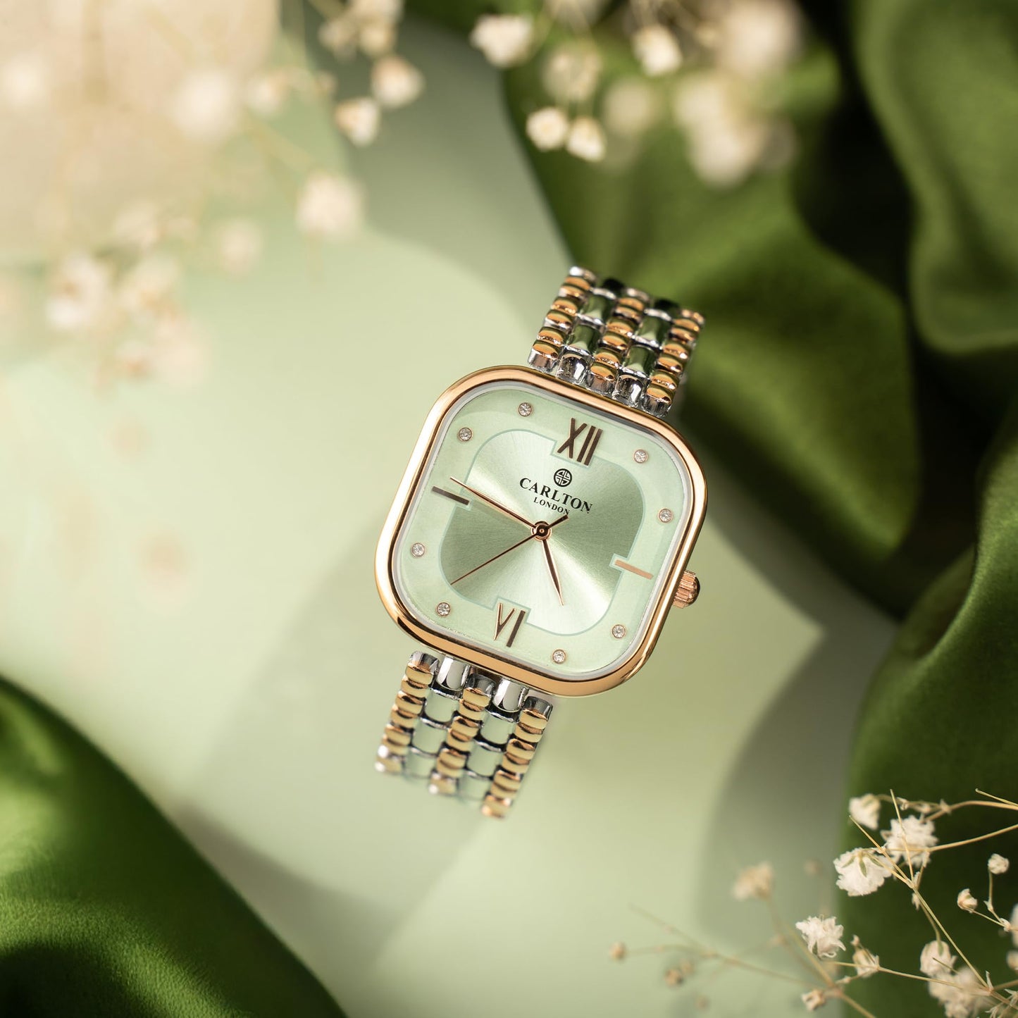 Carlton London Mint Green Dial Watch for Women - Chelsea Series | Stainless Steel Analog | Waterproof Watches for Women, Girls, Ladies | Luxury Square Watch | Fashionable Trendy Quartz Movement Wrist Watch (CLSSCLGRN)