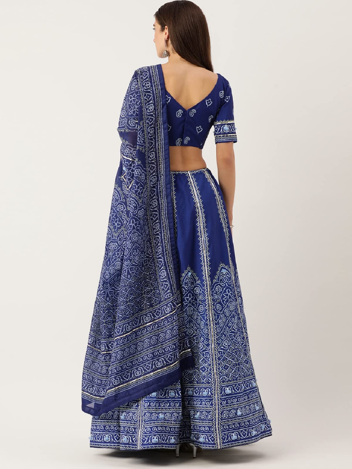 LooknBook Art Women's Silk Semi-Stitched Lehenga Choli (1251_Navy Blue_Free Size)