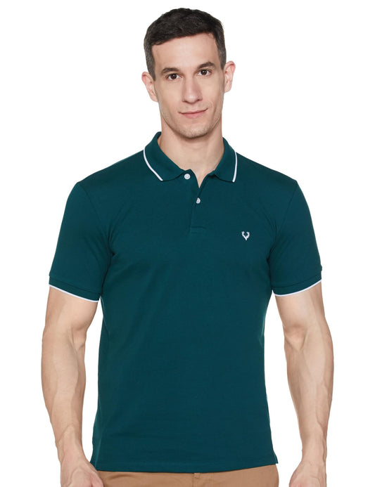 Allen Solly Men's Cotton Solid Regular Fit T-Shirt (ASKPQRGFF05705_Green, Small