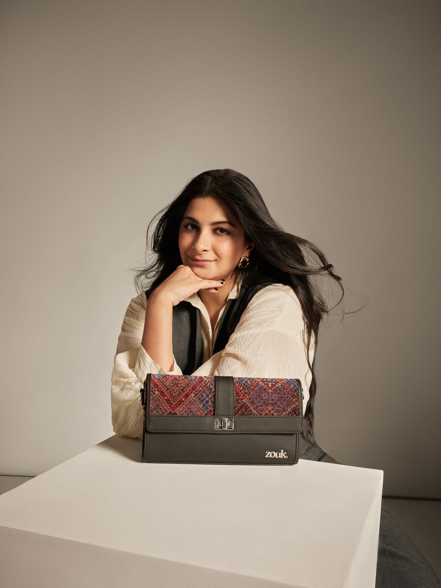 ZOUK Tarini Clutch - Bhuj Rabari | Chic & Elegant Vegan Leather Clutch for Women | Abstract