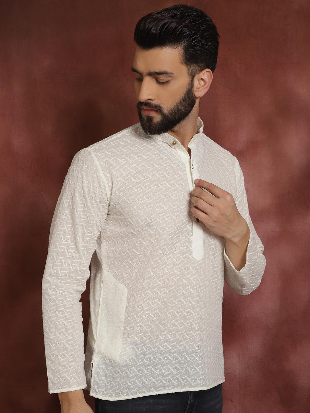 SOJANYA (Since 1958 Men's Cream Pure Chicken Cotton Short Kurta