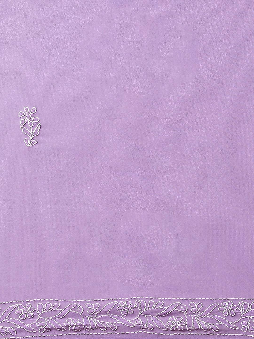 Ada Women's Hand Embroidered Lucknowi Chikan Faux Georgette Saree with Blouse A183248 Mauve