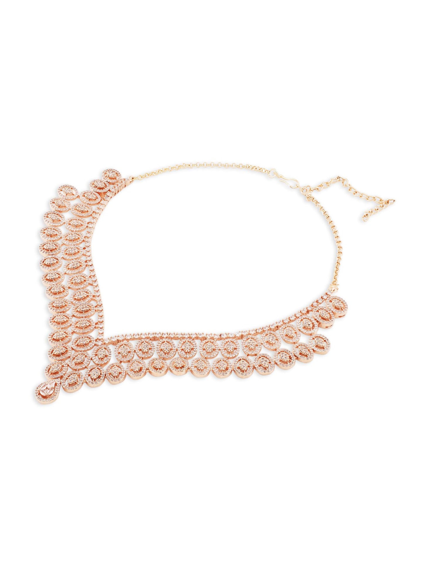 ZAVERI PEARLS Rose Gold Cubic Zirconia Contemporary Brass Necklace & Earring Set For Women-ZPFK21107