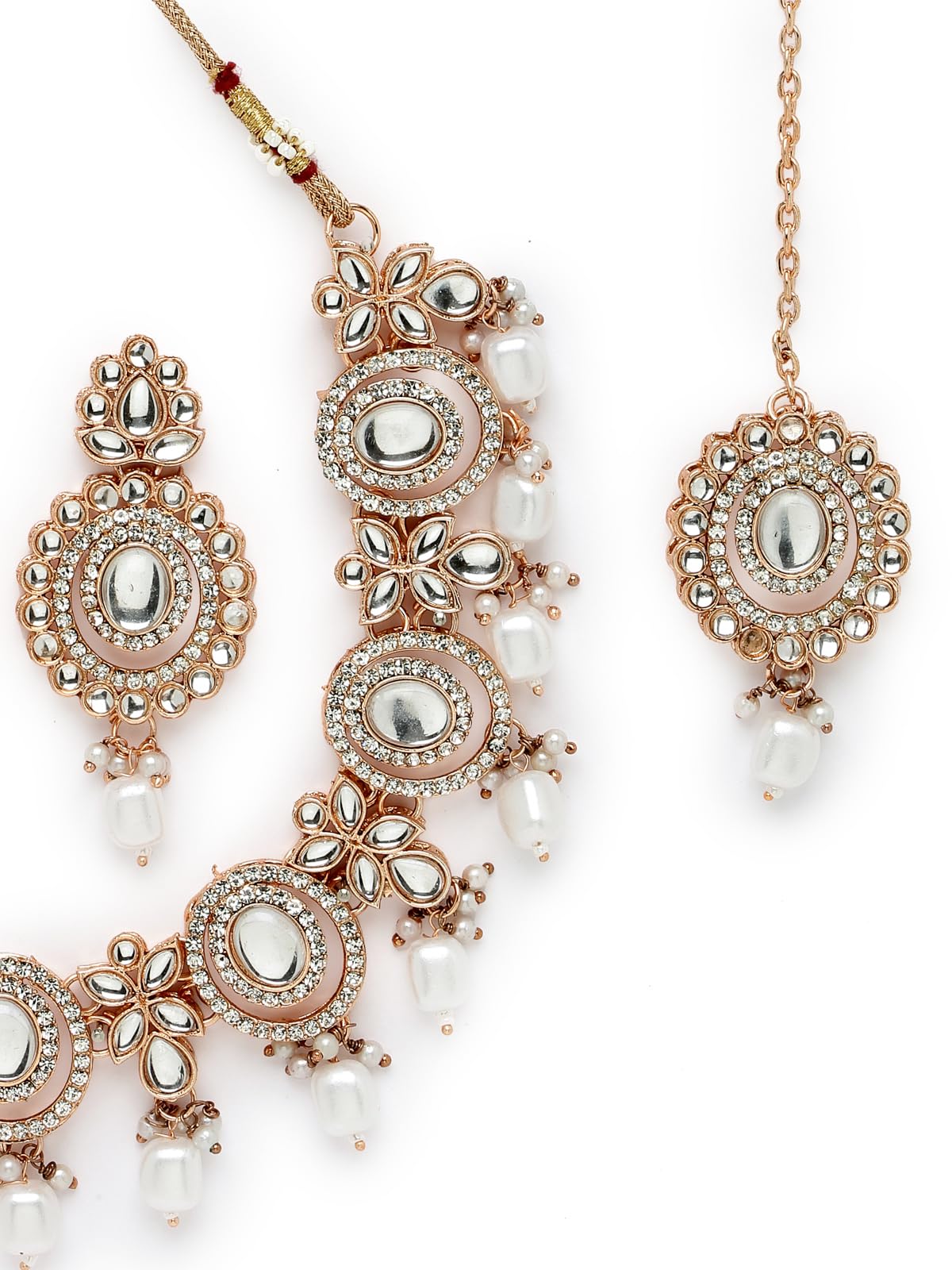 Sukkhi Traditional Gold Plated AD Stone Collar Bone Necklace Set With Earring And Maangtika | Jewellery Set For Women (NS105700)