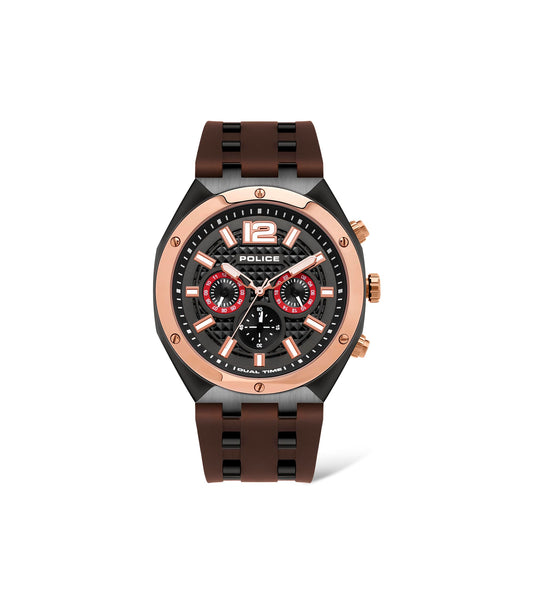 Police Quartz Multifunction Brown DIAL Silicone Strap Watch for Men-PL15995JSBR61PW