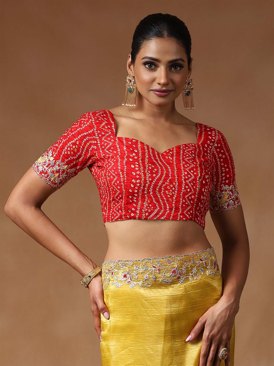 SAREE MALL Women's Yellow Tissue Floral Printed Saree With Unstitched Blouse Piece (ANIKA1601_AG)