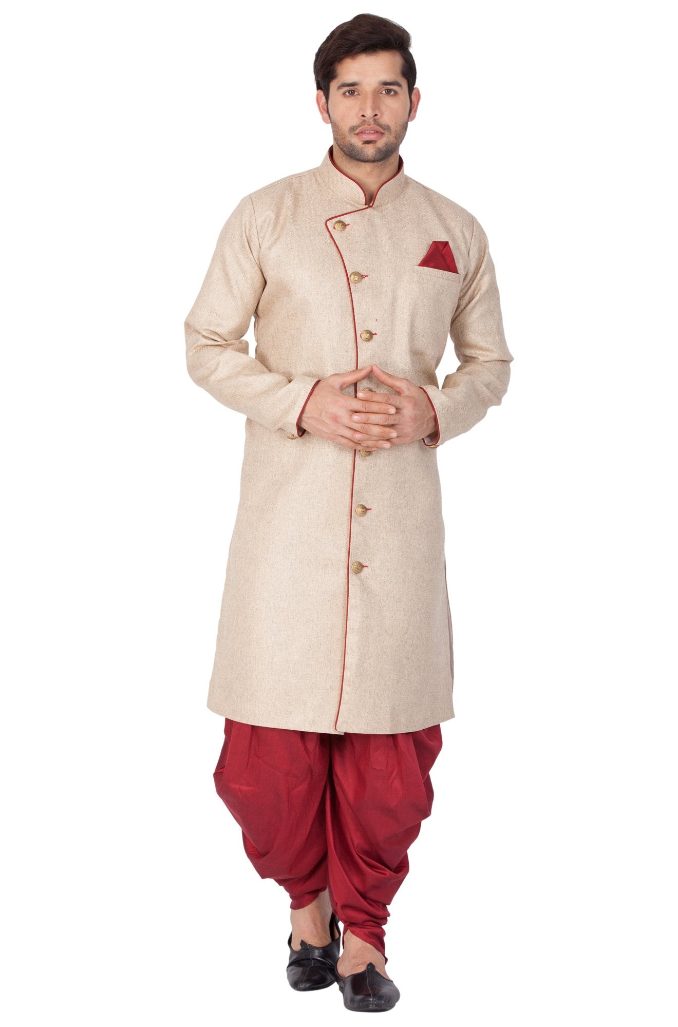 VASTRAMAY VM Mens Cotton Blend Biscuit Sherwani Patiala Dhoti Set - Regal Ethnic Ensemble for Weddings and Festivals_VASMSW124nCDMA_40