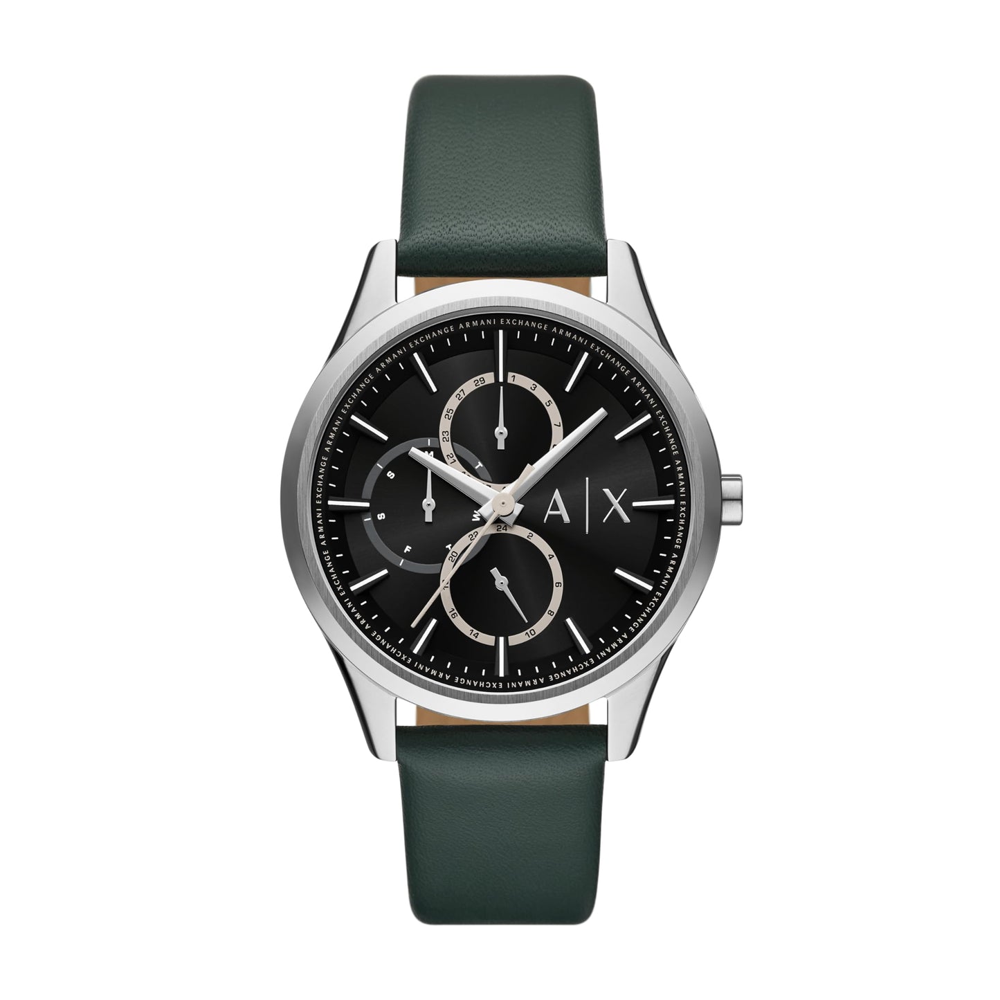 Armani Exchange Leather Analog Black Dial Men's Watch-Ax1883, Band Color:Green