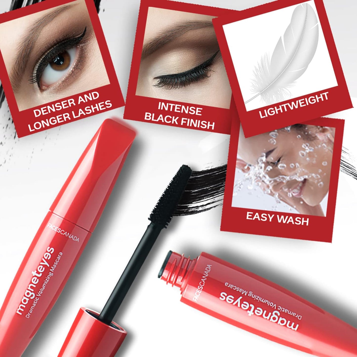 FACES CANADA Magneteyes Dramatic Volumizing Mascara - Black, 9.5ml | Lightweight, Denser & Longer Lashes | Intense Black Finish | Adds Volume | Easy Wash | No Clumping | Cruelty Free