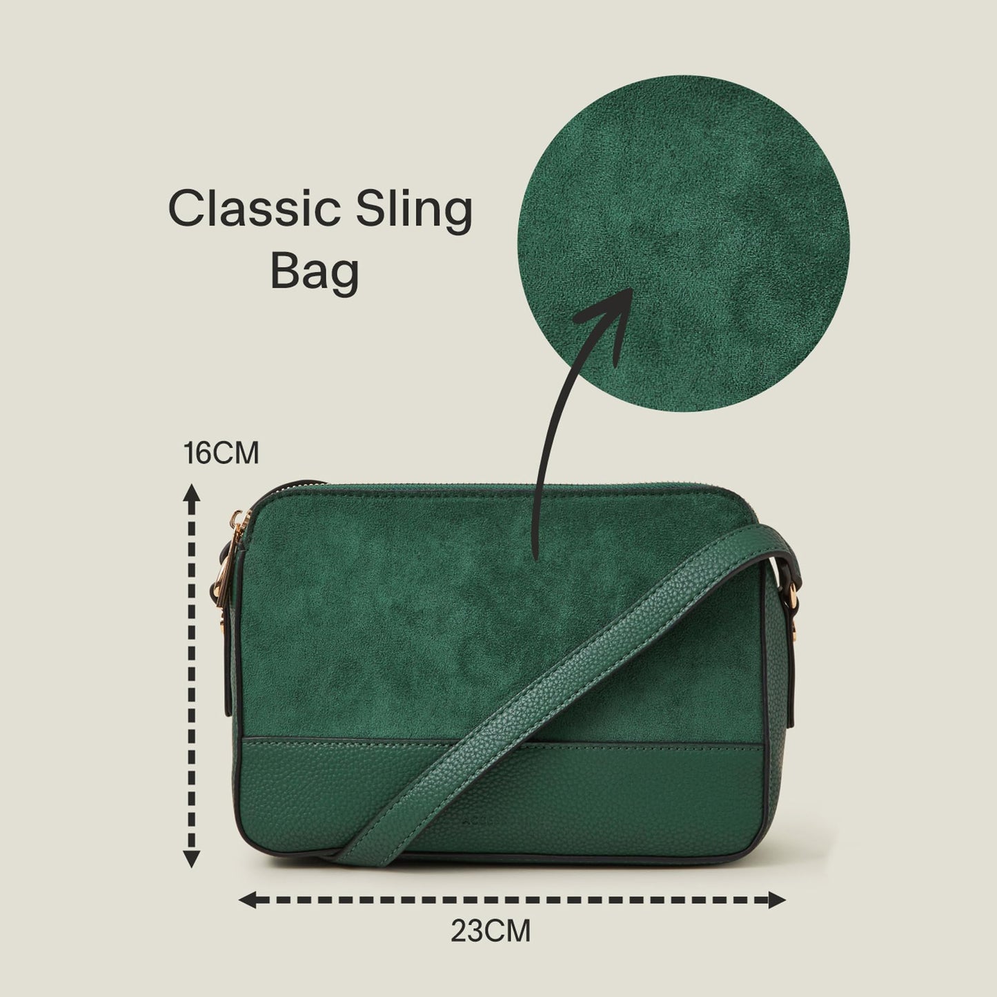 Accessorize London Women's Green Suede Sling Bag| crossbody bag for women stylish|Ladies Adjustable Strap sling bag |Shoulder bag for woman