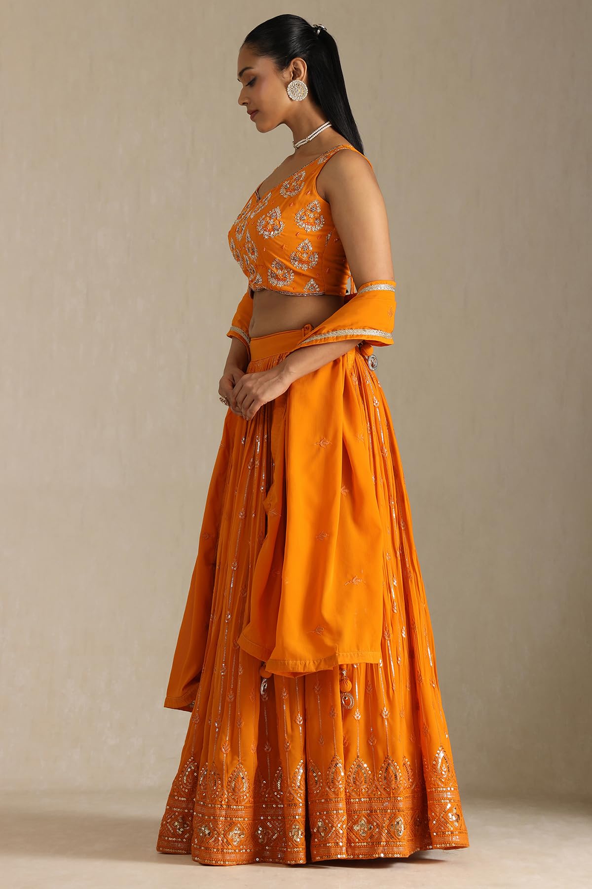 Soch Women's Georgette Lehenga Choli Set (OWS5CD21770_Orange_XL)