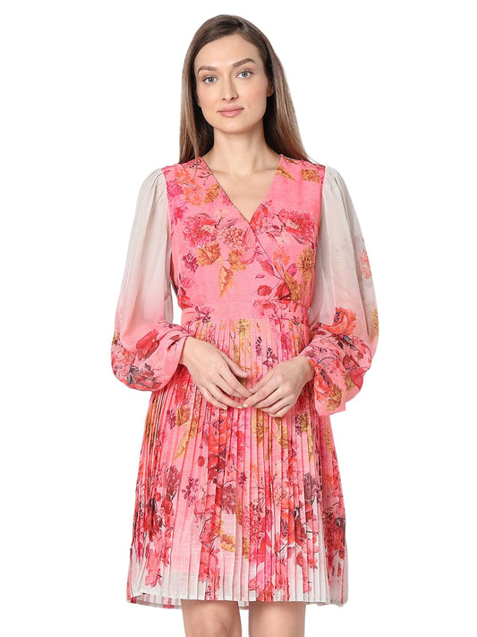 Vero Moda Women's Polyester Fit and Flare Knee-Length Dress (10319891-Fuchsia Rose_Fuchsia