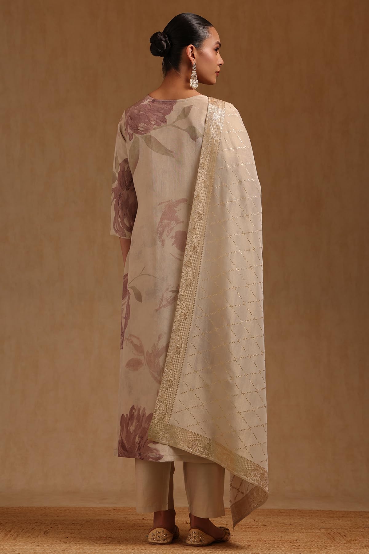 Soch Womens Beige Tissue Floral Zari Embroidered Salwar Suit With Sequins