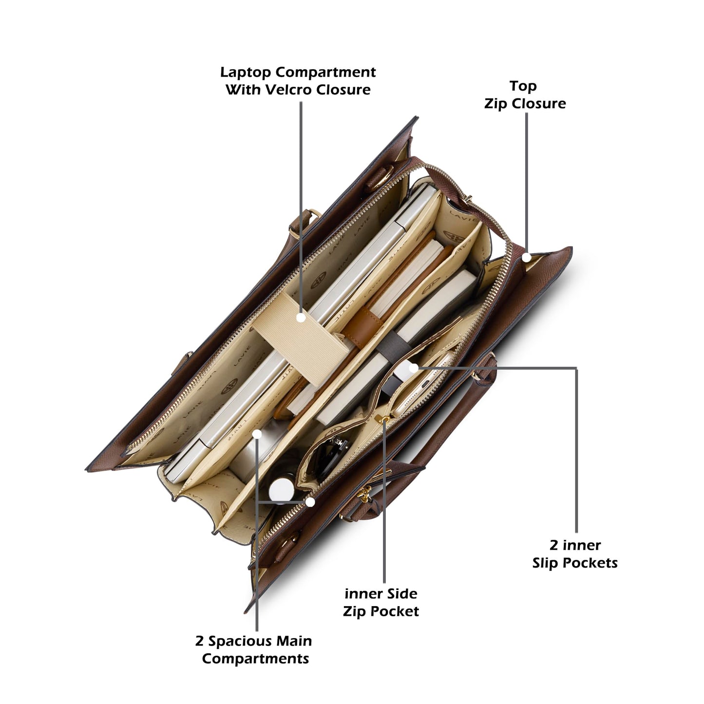 Lavie Luxe Duo Eliza Large Solid Tonal Satchel Laptop Bag for Women | Fits Upto 15 Inch Laptop | Laptop Handbag for Work | Ladies purse | Stylish Shoulder Bag | Ladies Gift