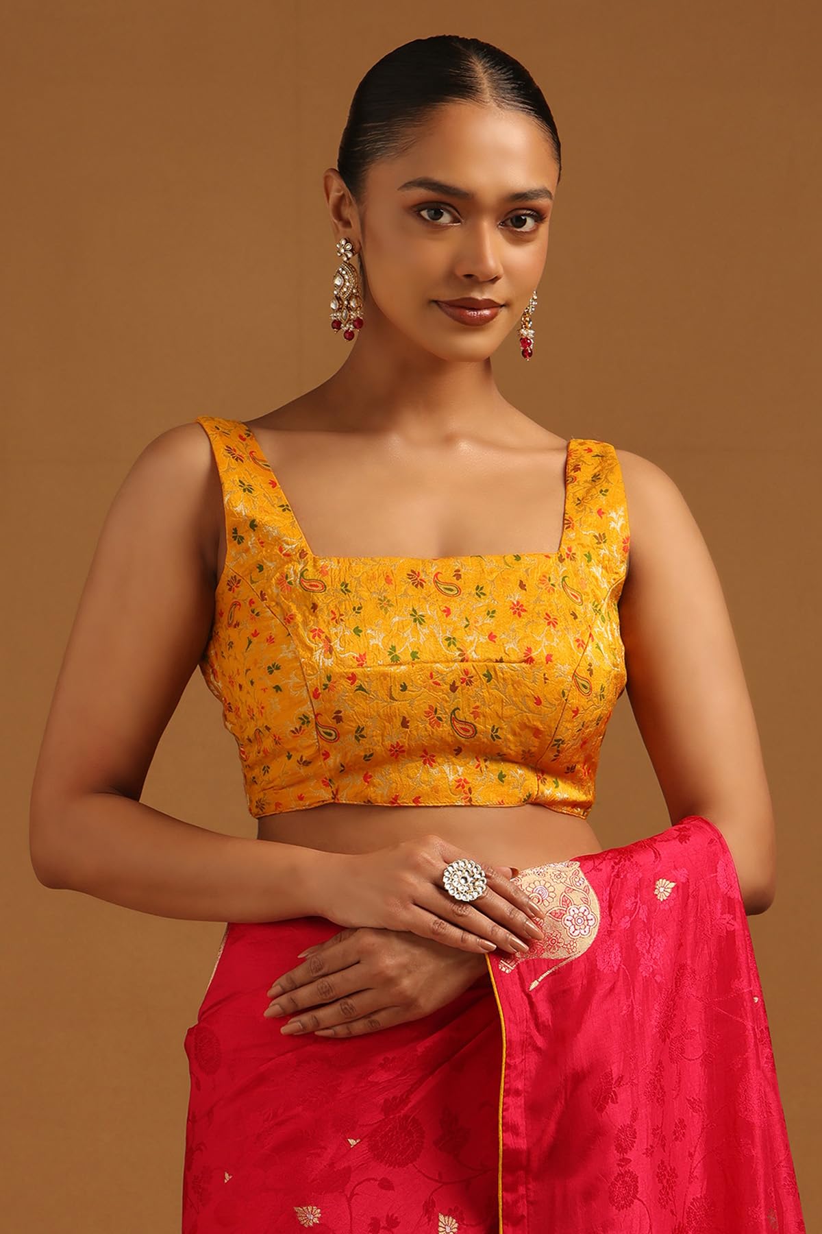 Soch Womens Fuchsia Dola Silk Woven Design Saree