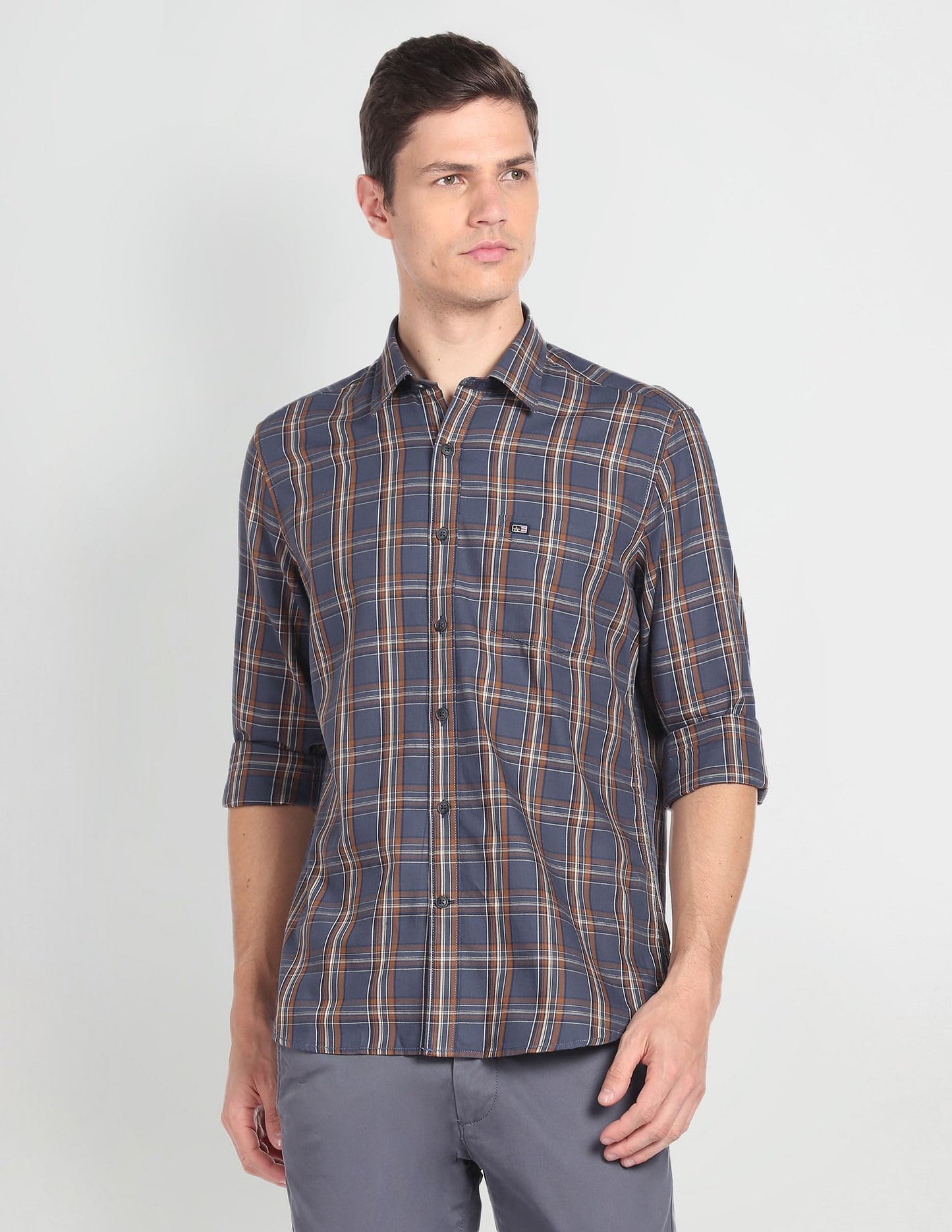 Arrow Men's Slim Fit Shirt (ASADOSH02257_Dark Grey