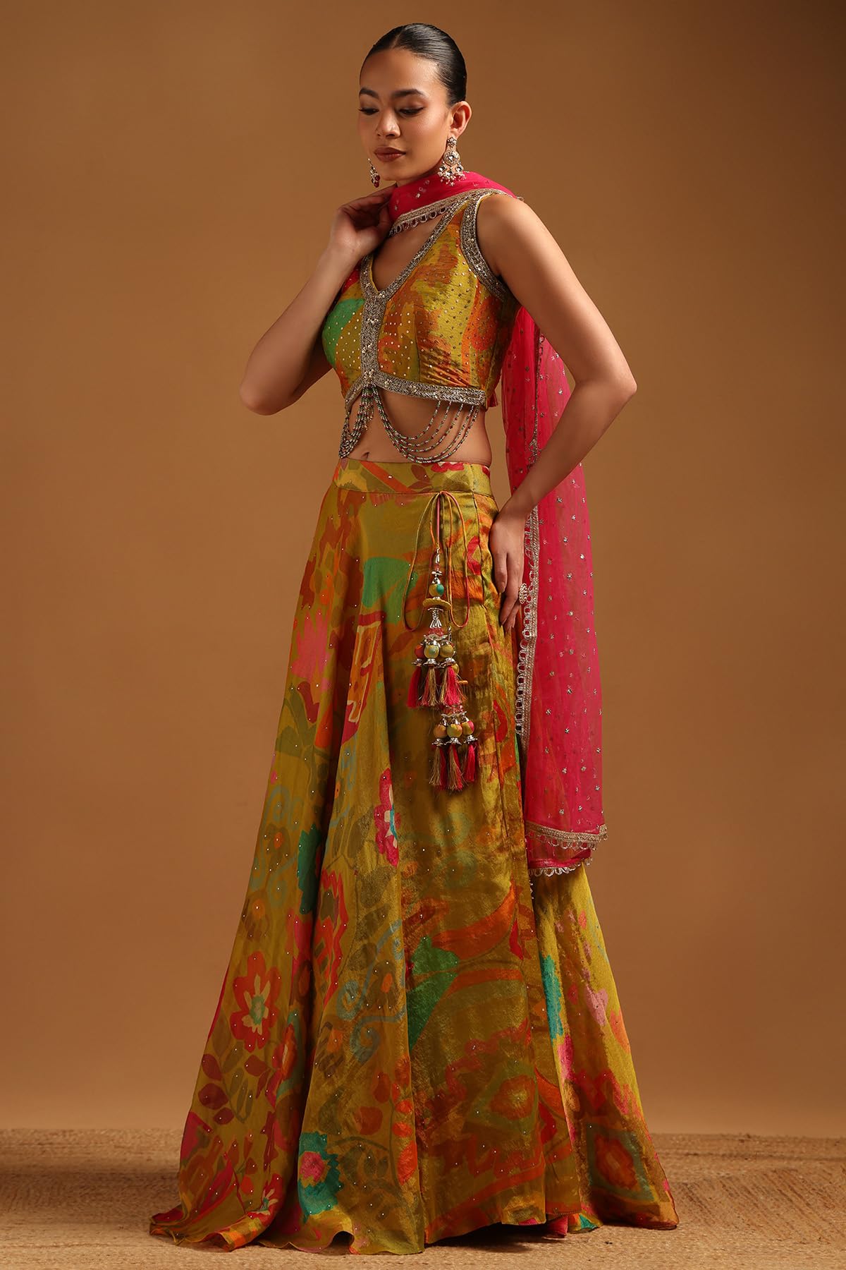 Soch Womens Light Green Tissue Embellished Lehenga Choli With Sequins