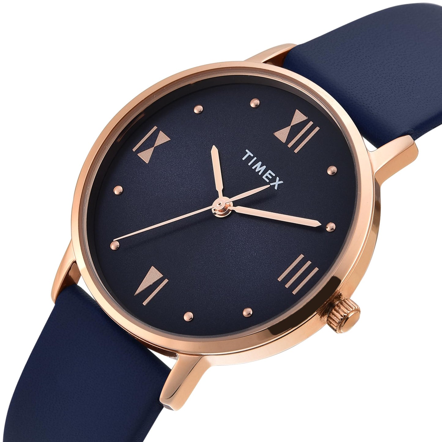 TIMEX Analog Watch for Women with Blue Round Dial & Blue Leather Strap Band Water Resistant Women's Wrist Watches - TWEL15622