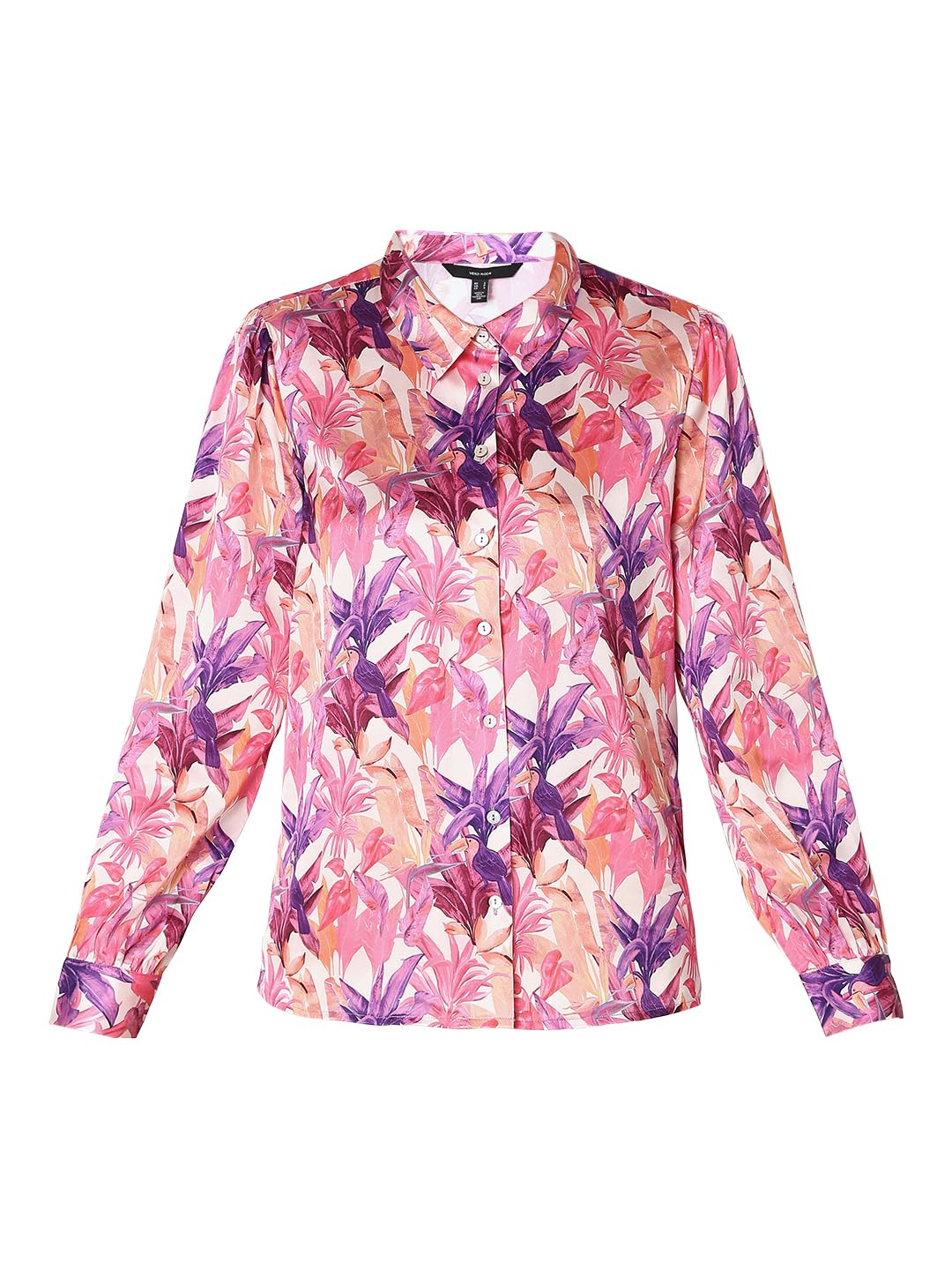 VERO MODA Women Tropical Polyester Regular Fit Pink Shirt