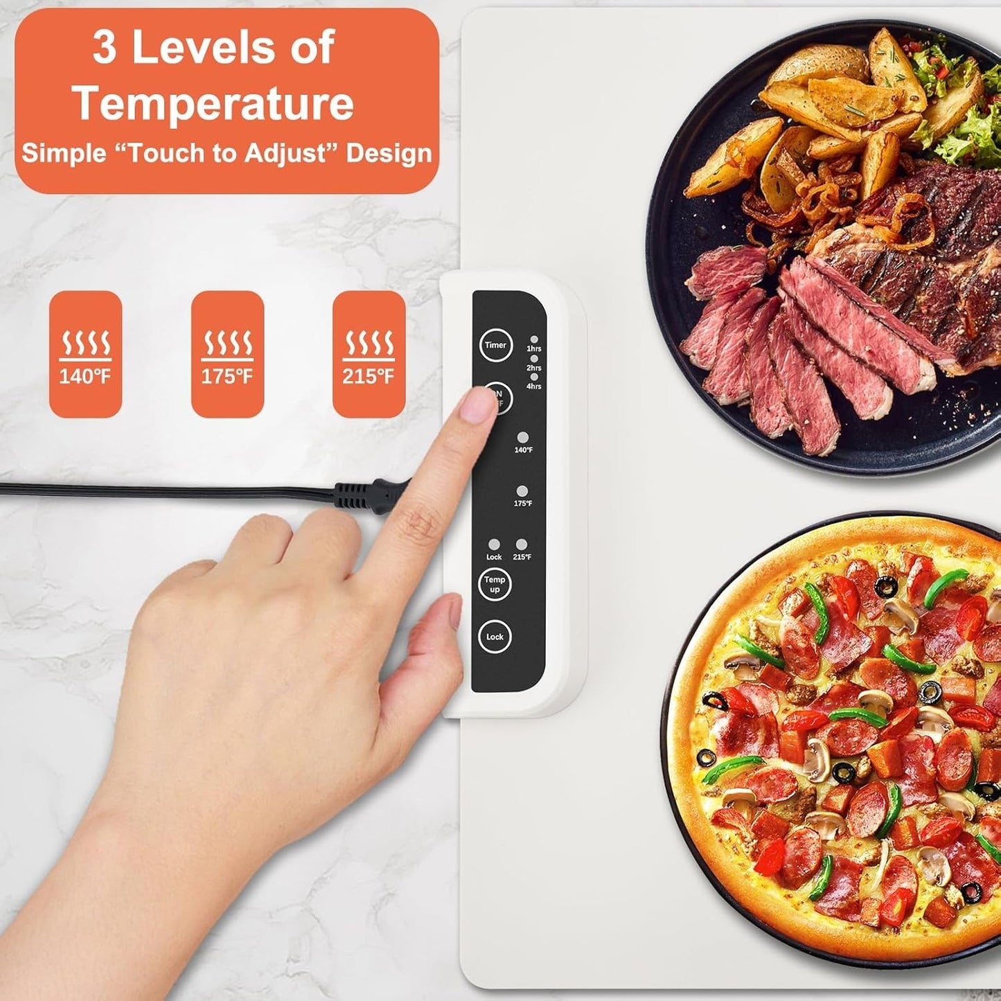 Food Warming Mat - Full Surface Heating,Rollable & Portable,Premium Silicone Nano-Material,3 Temperature Settings,Auto Shut-Off -Food Warmer for Gatherings,Parties,Everyday Use