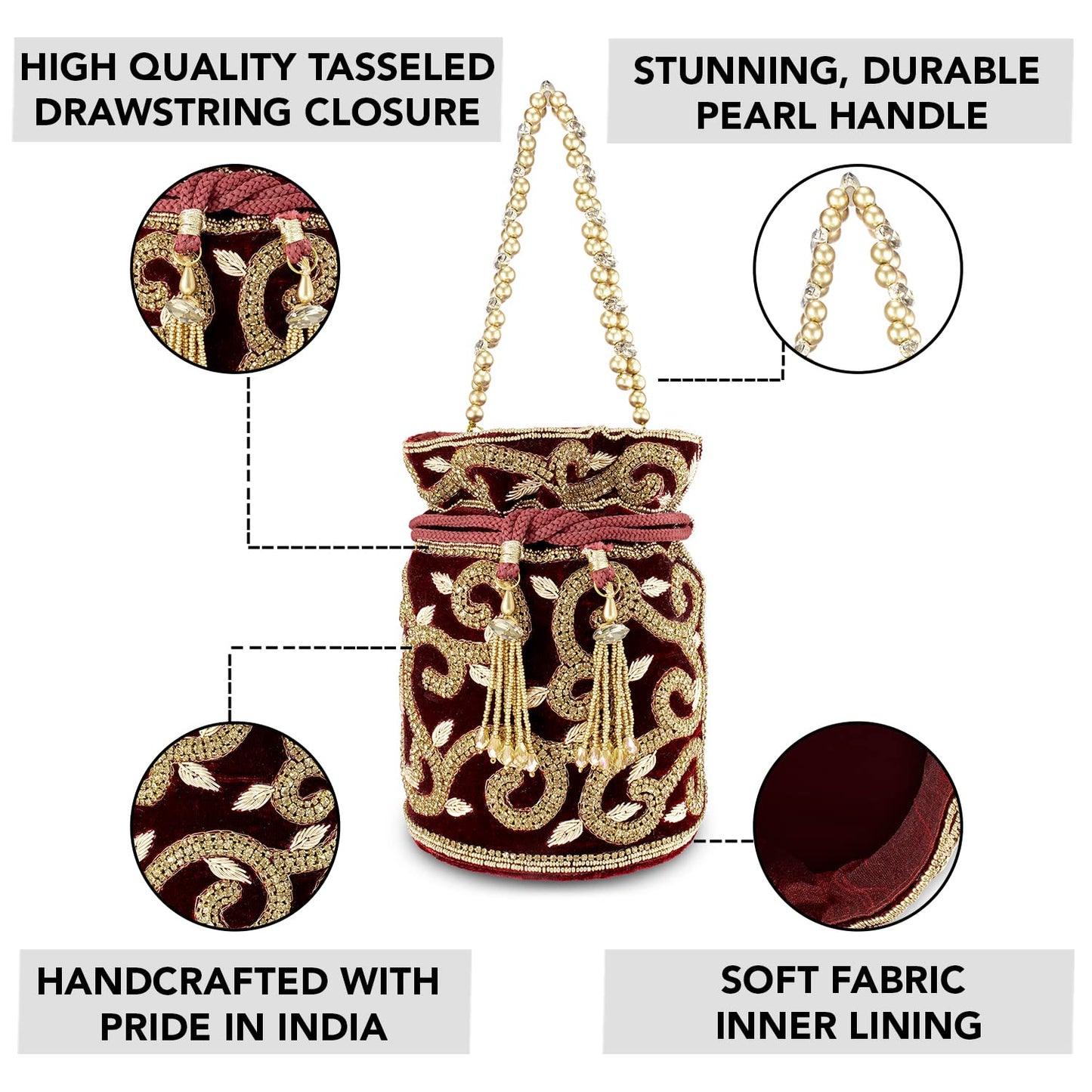Peora Potli Bags for Women Evening Bag Clutch Ethnic Bride Purse with Drawstring (P64M)