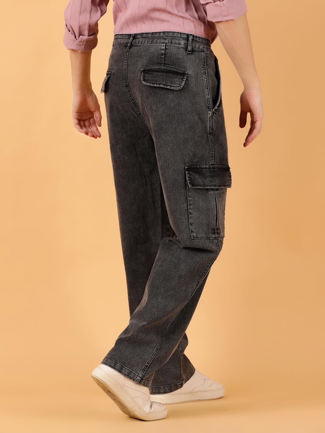 KOTTY Men's Solid Straight Fit Comfortable Cargo Jeans(Grey,32)