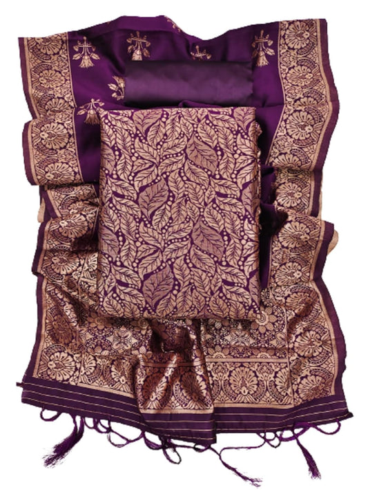 SHANTVAN GALLERY Women Banarsi Silk Unstiched Suit Piece Dress Material for Women Unstiched Suit Salwar with Dupatta (suit -2M.Salwar-2M and dupatta-2.25M) (Wine)